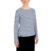 Marinière_manches_longues_vêtement_femme_blanc_marine_guer_breizhocean_face_photo_femme