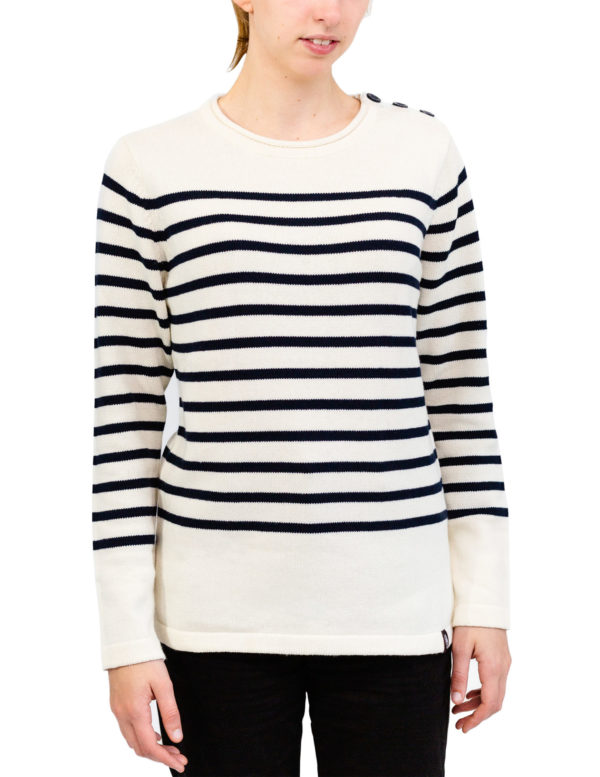 Pull marin femme, Blanc Marine, Breizh Océan, Binic, vue de face