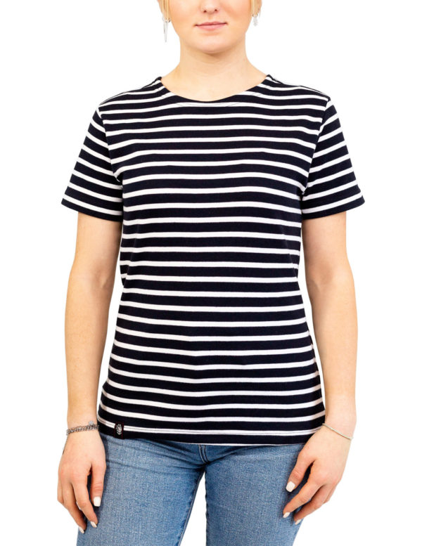 marinière-tshirt-manches-courtes-marine-blanc-breizhocean-garlan-photo-vêtement-marin-femme