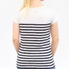 Marinière légère femme, Blanc Marine, Breizh Océan, Malo. Marinière femme, coupe droite, 100% coton léger, vêtement marin, vue de dos.