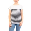 Marinière femme à rayures placées manches courtes, Blanc Marine, Breizh Océan, Malo. Marinière femme, coupe droite, 100% coton léger, vêtement marin, vue de face.