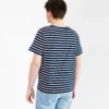 Marinière homme en coton épais, Marine Blanc, Breizh Océan, Garlan. Tee-shirt rayé épais, manches courtes, coton bio vêtement marin, vue de dos.