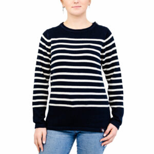 Pull marin femme, marine/écru, Breizh Océan, Binic. Pull rayé, vetement marin, vue de face.