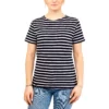 Marinière femme en coton épais, Marine Blanc, Breizh Océan, Garlan. Tee shirt rayé épais, manches courtes, coton bio vêtement marin, vue de face.