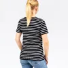 Marinière femme en coton épais, Marine Blanc, Breizh Océan, Garlan. Tee-shirt rayé épais, manches courtes, coton bio vêtement marin, vue de dos.