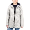Women's beige metallic raincoat, Breizh Océan, Guidel. Women's waterproof garment with heat-sealed seams, waterproof, front view.