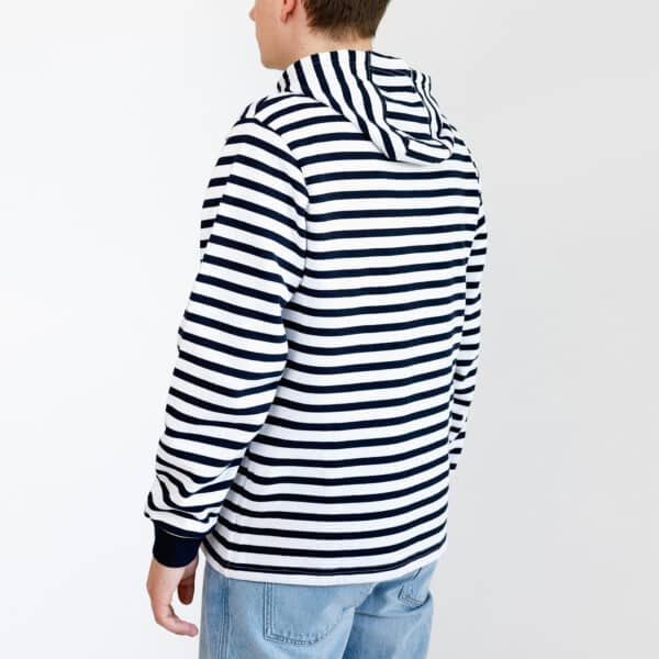 Sweat, rayé, blanc/marine, homme, Breizh Océan, Ambon, vue de dos.