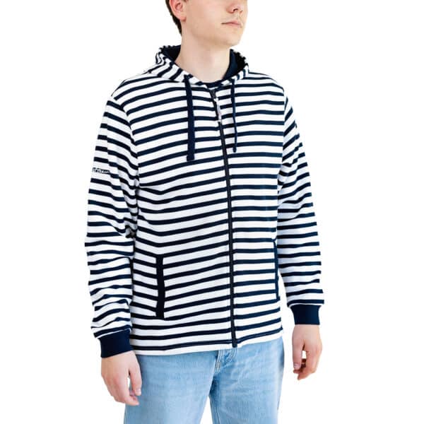 Sweat, rayé, blanc/marine, homme, Breizh Océan, Ambon, vue de dos.