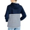 Sweat, semi-rayé marine/blanc, femme, Breizh Océan, Brest. Sweat à capuche, fermeture éclaire, molleton doux, coupe droite, vetement marin, vue de dos.