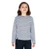 Marinière enfant, Blanc Marine, fille, Breizh Océan, Groix. Tee shirt rayé, manches longues, vetement marin, vue de face.