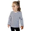 Marinière enfant, Blanc Marine, fille, Breizh Océan, Guer. Tee shirt, manches longues, vêtement marin, coton bio vue de face.