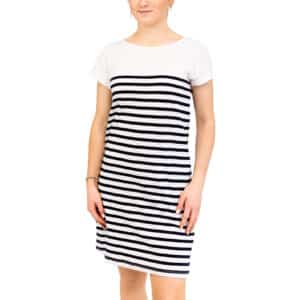 Robe femme, Blanc Marine, Breizh Océan, Quimper. Robe marinière, coupe droite, 100% coton, vetement marin, vue de face.