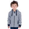 Sweat, Marine Blanc, enfant garçon, Breizh Océan, Ambon. Sweat marinière à capuche, moleton doux, fermeture éclaire, vêtement marin, vue de face.