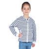 Sweat, Blanc Marine, enfant fille, Breizh Océan, Baud. Sweat marinière légé à capuche, interlock doux, fermeture éclaire, vêtement marin, vue de face.