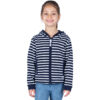 Sweat, Marine Blanc, enfant fille, Breizh Océan, Baud. Sweat marinière légé à capuche, interlock doux, fermeture éclaire, vêtement marin, vue de face.
