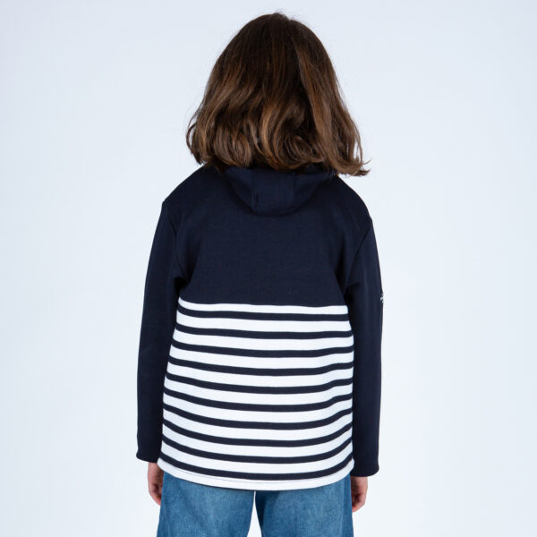 veste-à-capuche-enfant-fille-mi-uni-mi-rayé-blanc-marine-brest-breizh-ocean-dos