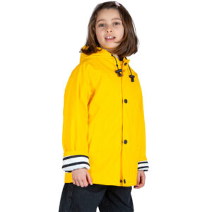 Ciré imperméable enfant, Jaune, fille, Breizh Océan, Elven. Avec capuche intérieur rayé, vue de face