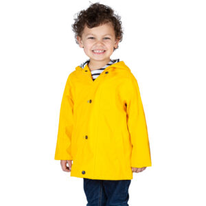 Ciré imperméable enfant, Jaune, garçon, Breizh Océan, Elven. Avec capuche intérieur rayé, vue de face