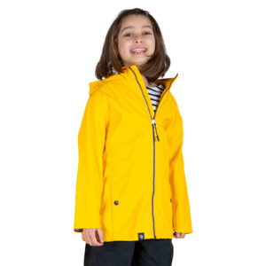 Ciré imperméable enfant fille, Jaune, Breizh Océan, Lannion. Jersey rayé col montant, vue de face