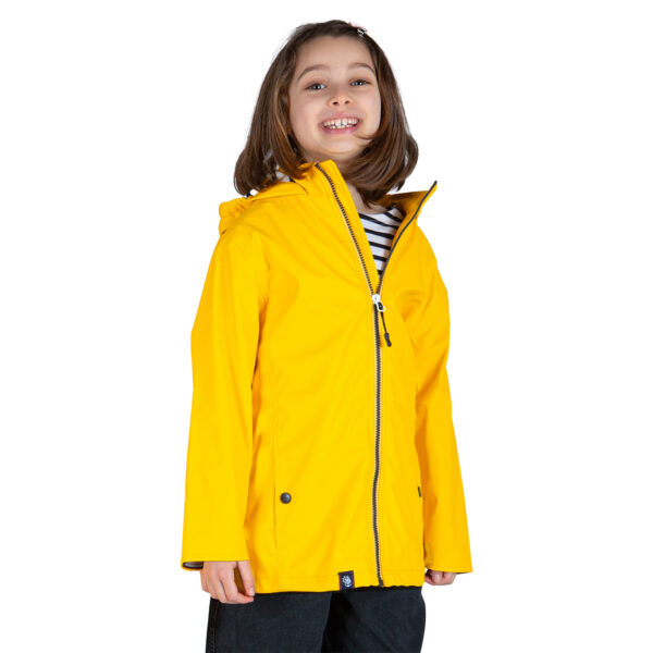 Ciré imperméable enfant fille, Jaune, Breizh Océan, Lannion. Jersey rayé col montant, vue de face