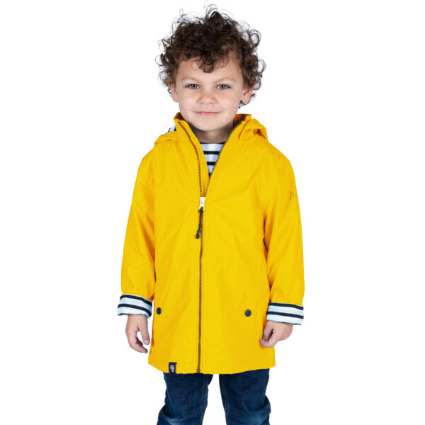 Ciré imperméable enfant garçon, Jaune, Breizh Océan, Lannion. Jersey rayé col montant, vue de face
