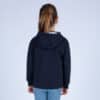 Sweat-shirt marin enfant à capuche et fermeture éclaire couleur bleu marine. Breizh Océan Mael. sweat-shirt fille. Vue de dos.
