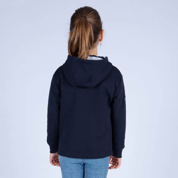Sweat-shirt marin enfant à capuche et fermeture éclaire couleur bleu marine. Breizh Océan Mael. sweat-shirt fille. Vue de dos.