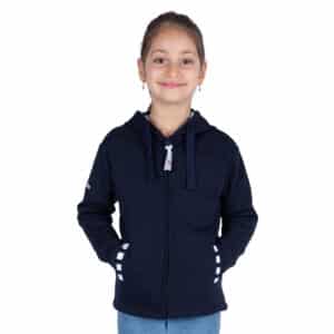 Sweat-shirt marin enfant à capuche et fermeture éclaire couleur bleu marine. Breizh Océan Mael. sweat-shirt fille. Vue de face.