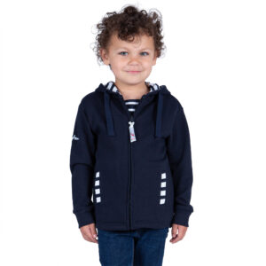 Sweat-shirt marin enfant à capuche et fermeture éclaire couleur bleu marine. Breizh Océan Mael. sweat-shirt garçon. Vue de face.