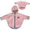 Ciré, rose clair, Poncho bébé brodé de petits animaux marins dans le dos, imperméable fille, Breizh Océan, Tudy, vue de face et de dos.