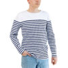 Marinière homme, blanc marine, Breizh Océan, Lanester. manches longues, tee shirt à rayures placées, vue de face.