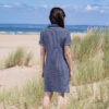 Women's polo dress, navy and white striped, Breizh Océan, Lamballe. Short-sleeved polo dress, nautical garment, back view.