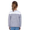 Marinière enfant, semi-rayée, Blanc marine, fille, Breizh Océan, Lanester. Tee shirt rayé en coton épais, manches longues, vetement marin, vue de dos.