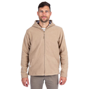 Men's fleece, sand, Breizh ocean, Concarneau. Long-sleeved fleece jacket, nautical garment, front view.